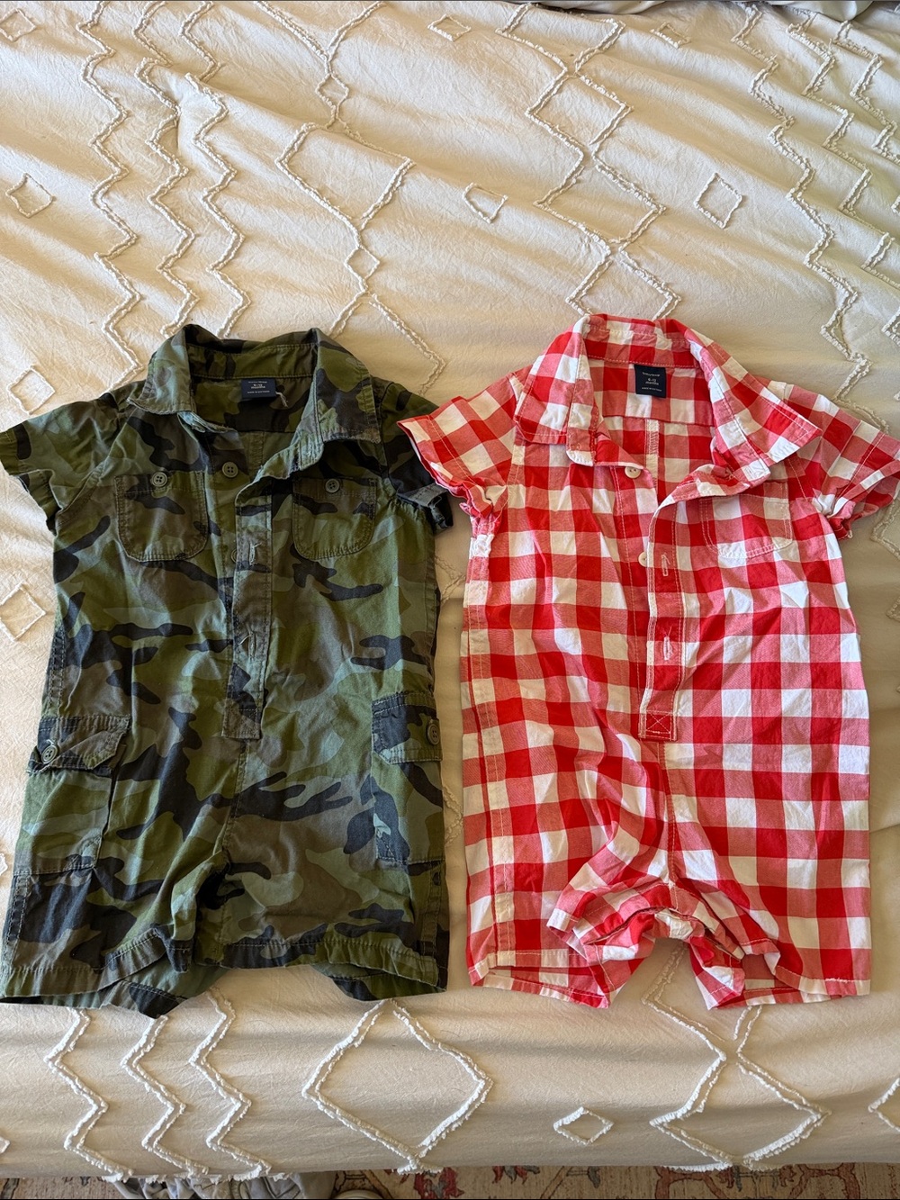 GAP babyGap Camouflage Print Romper & Red and White Gingham Outfits